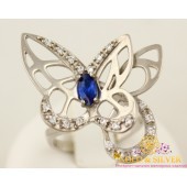 Серебряное кольцо бабочка с синим камнем 320849с